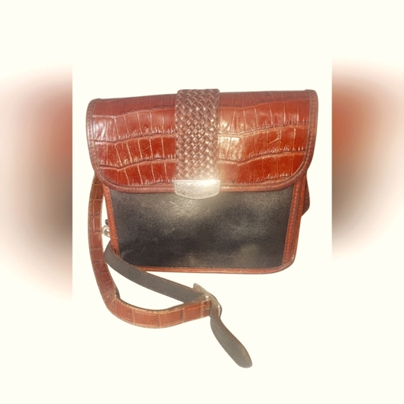 Brighton Vintage Gillian Collection Brown/ Black Leather Organizer Crossbody Bag - Picture 1 of 10